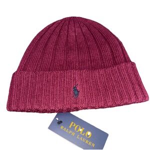 New Polo Ralph Lauren Men's Size O/S Cranberry Wool Blend Cuffed Beanie NWT
